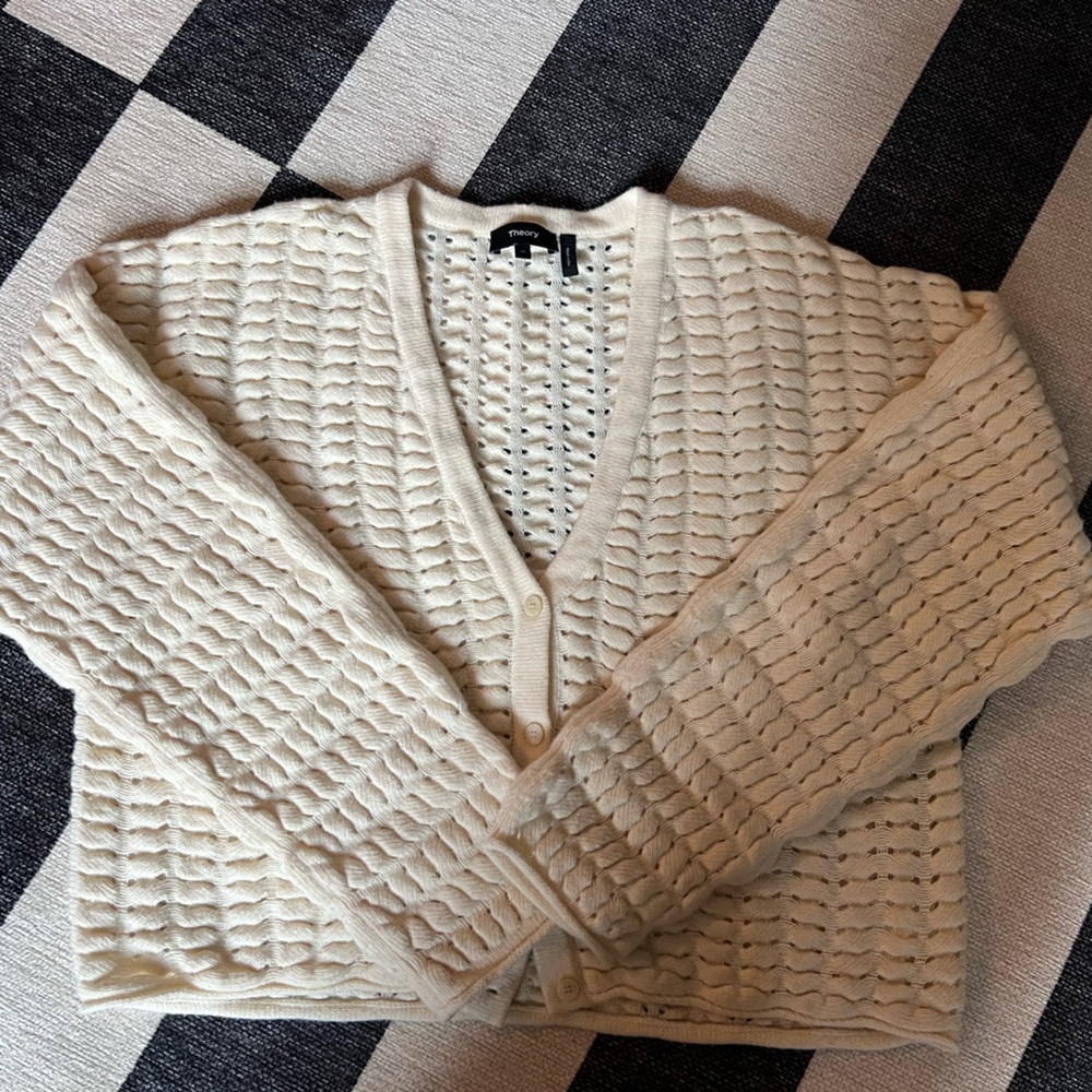 Theory Ivory Open-Knit Wool and Cashmere Sweater